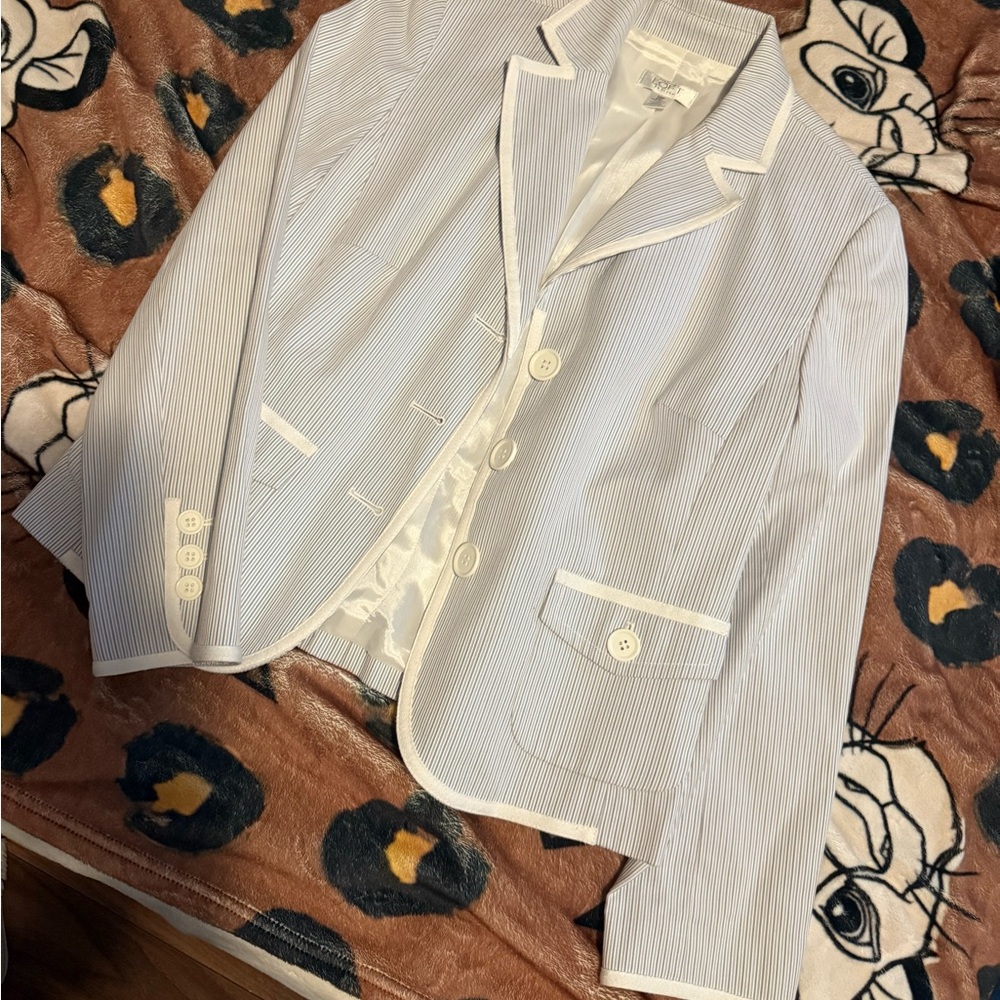 Ann Taylor White Pinstripe Blazer